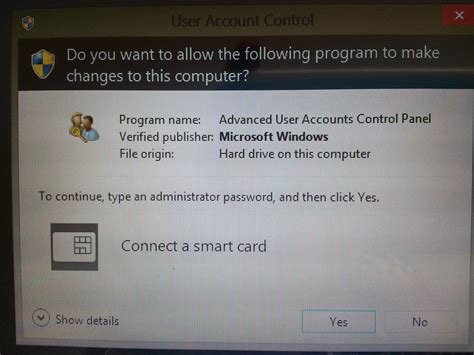 disable smart card logon windows 8.1|Administrator actions require smart card prompt.